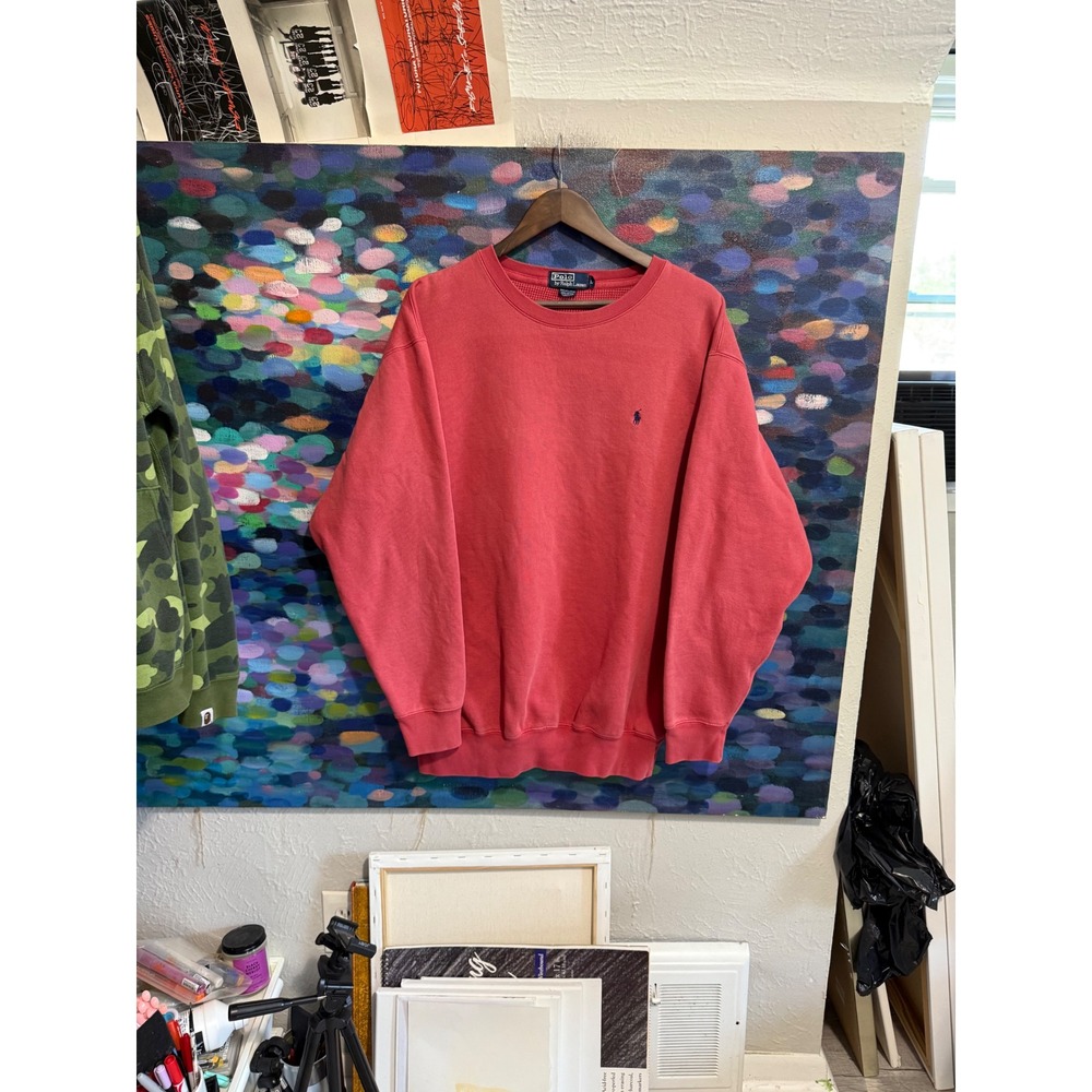 Polo Ralph Lauren Mens Crewneck Sweatshirt Coral Pink Embroidered Pony Large
